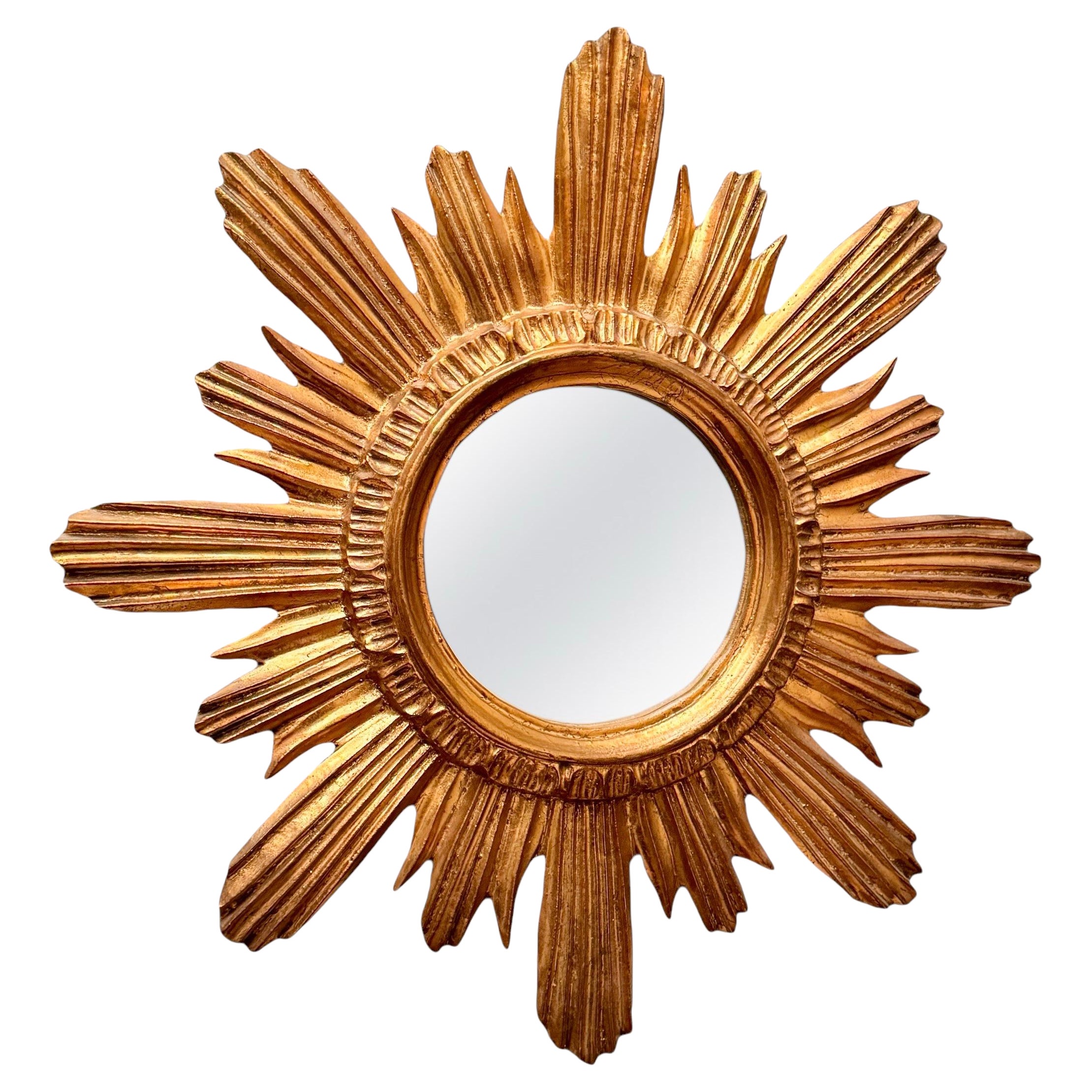 Schöner Sunburst-Starburst-Spiegel Vergoldetes Holz Stuck, Italien, um 1960er Jahre
