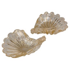 Elegantes Paar Murano-Glasverschlüsse in Muschelform mit Goldverzierung, 1970
