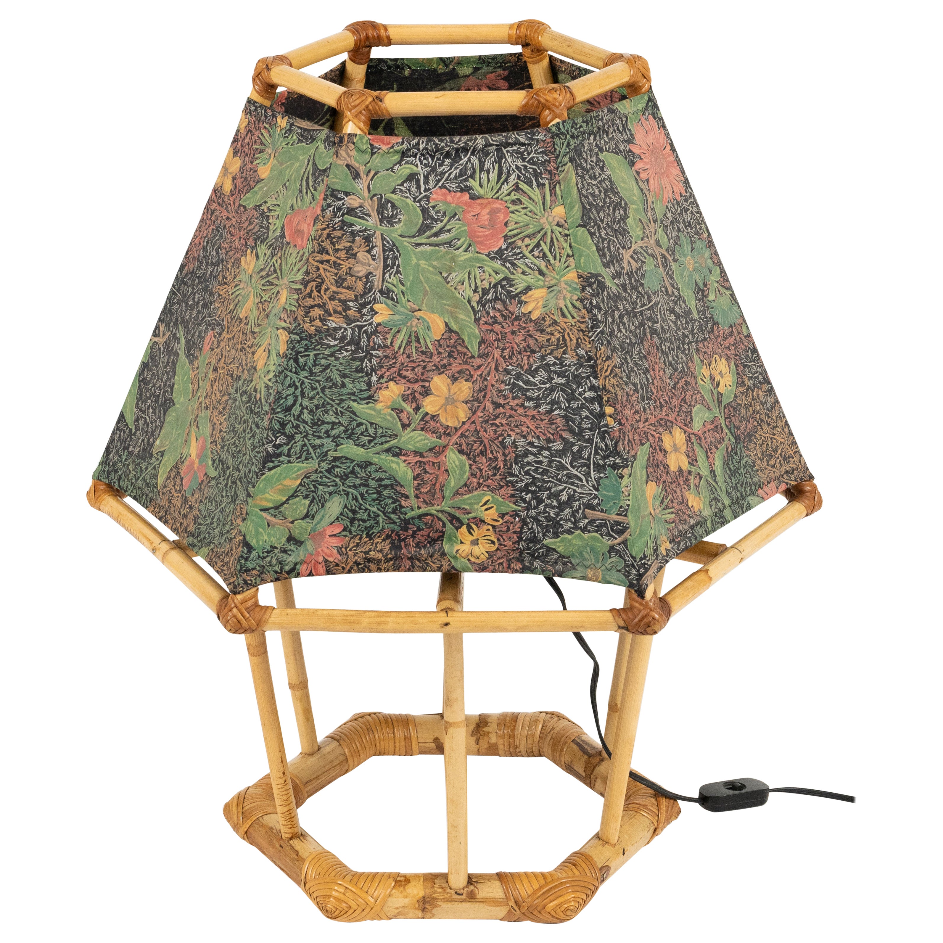 Midcentury Table Lamp Rattan and Bamboo Louis Sognot Style, Italy 1970s