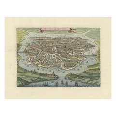 Antiquité - Vue à vol d'oiseau de Hangzhou (Chine) par Matthäus Merian, 1638