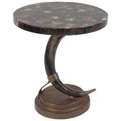 Great Little Occasional Table in Polished Horn and Brass by Enrique Garcel