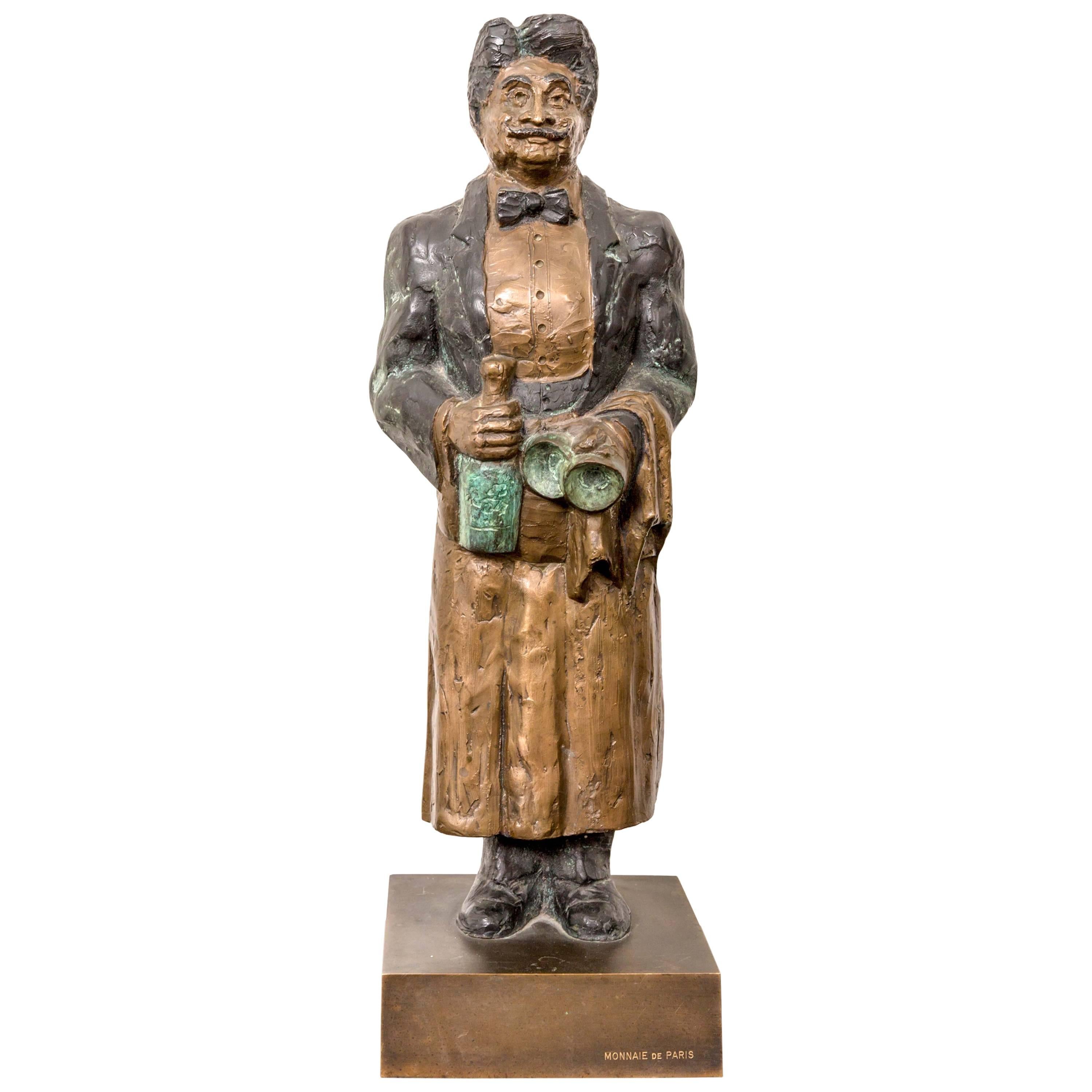 Statue en bronze intitulée Le Sommelier de Guy Buffet ; Gaston en vente