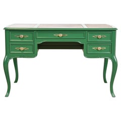 Sligh Furniture French Provincial Louis XV Green Lacquered Leather Top Desk