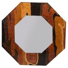 Octagonal Wooden Mirror by Jean-Claude Mahey, 1970s