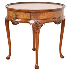 Baker Furniture Queen Anne Cherry and Burl Wood Tea Table, Circa 1960s
