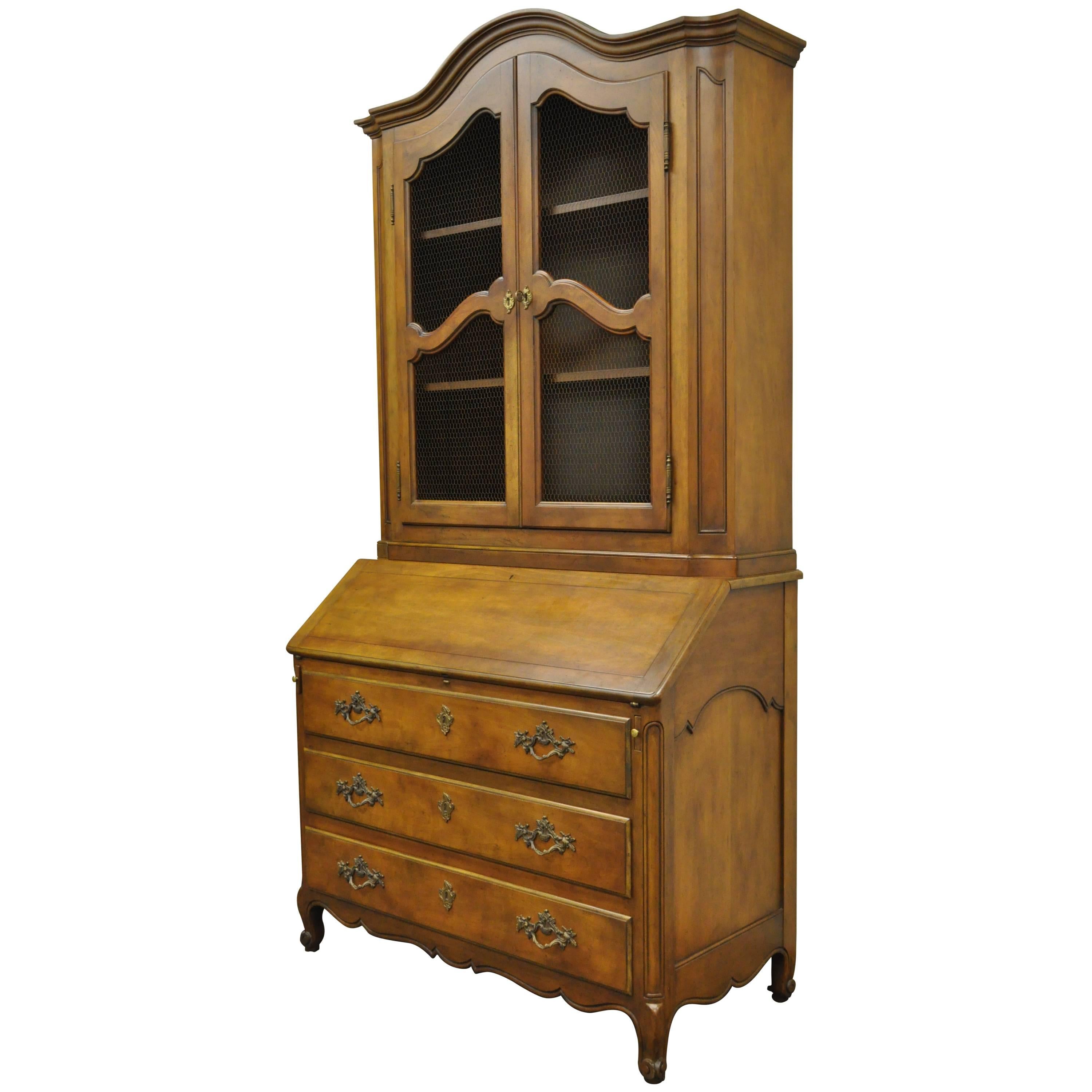 Baker Furniture Country French Provincial Louis XV Walnut Bonnet Secretary Desk