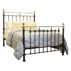 5ft Wide Brass and Iron Antique Bed in Charcoal and Nickel MK313