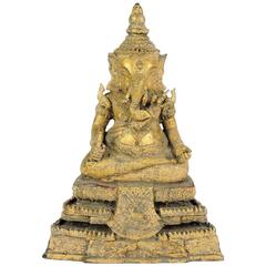 Large Antique 19th Century Gilt Bronze Thai Figure of Ganesh