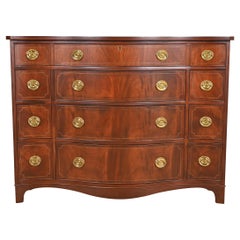 Baker Furniture Georgian Inlaid Flame Mahogany Serpentine Front Dresser Chest