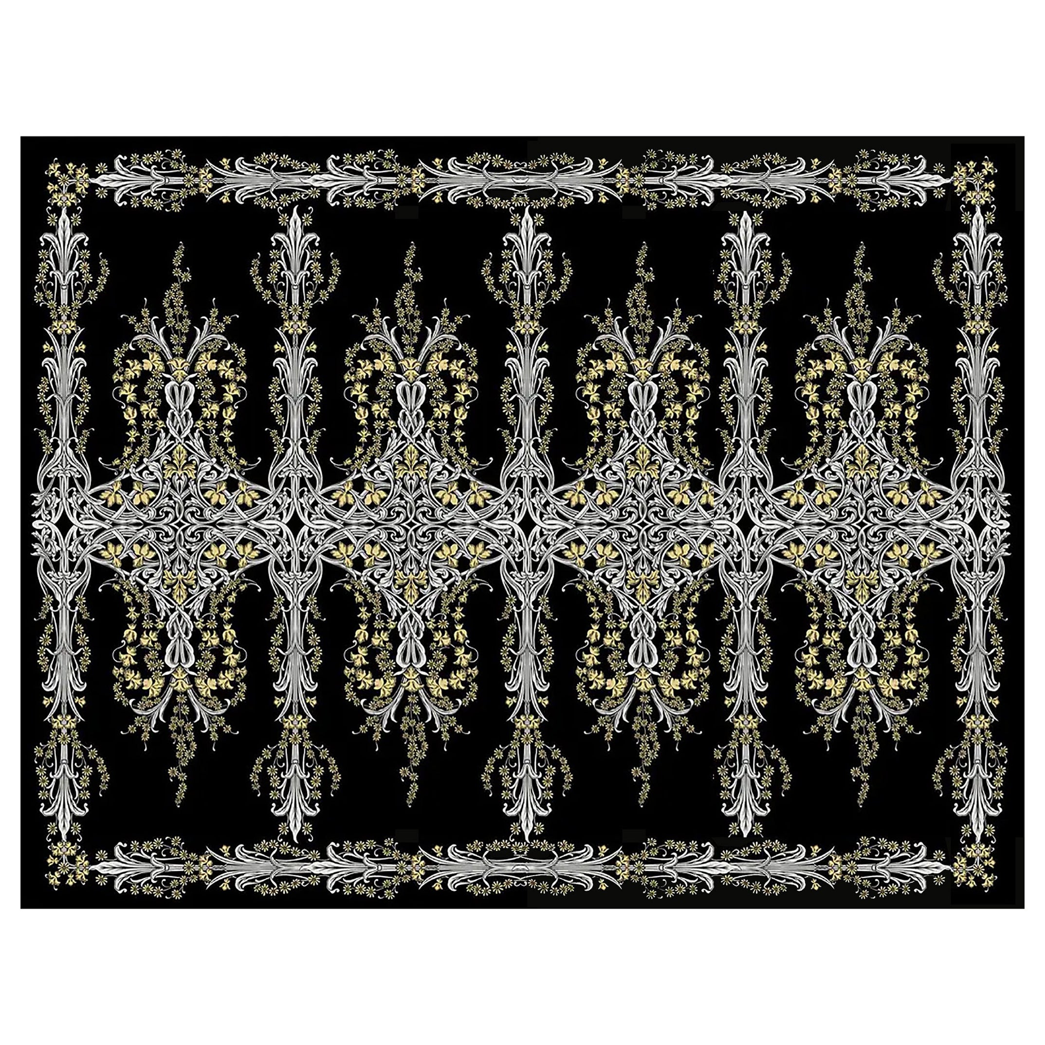 Alfombra de Seda Europea Occidental, Negro y Ornamental, Pedido a Medida