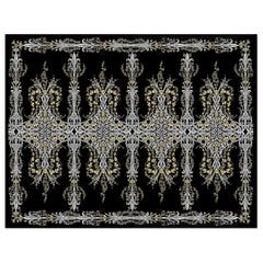 Alfombra de Seda Europea Occidental, Negro y Ornamental, Pedido a Medida
