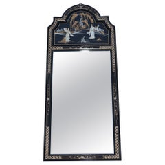 VINTAGE CHINESE ORIENTAL CHINOISERIE ORNATE LACQUERED WALL MiRROR