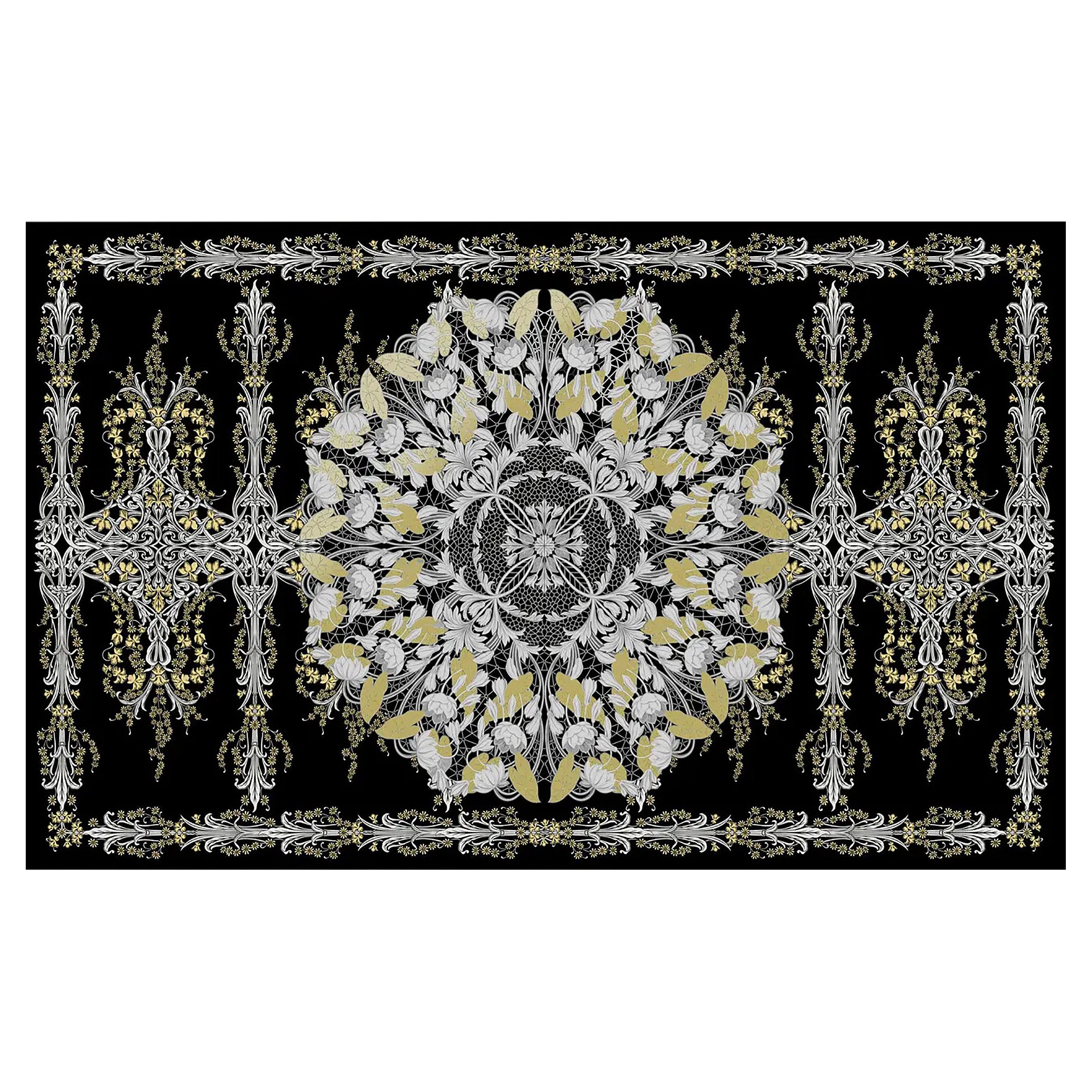 Alfombra de Seda Europea Occidental, Negro y Ornamental, Pedido a Medida