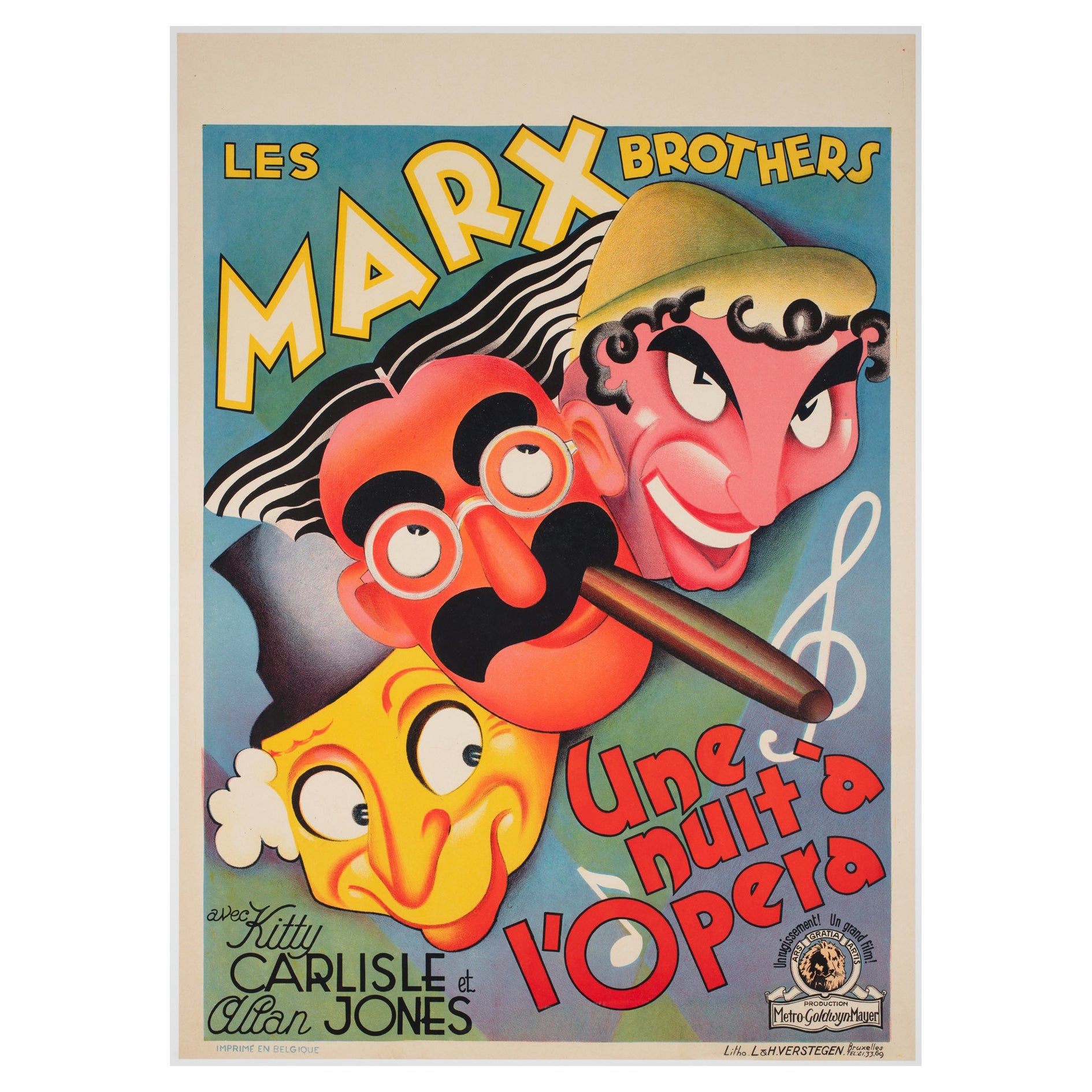 UNE NUIT À L'OPÉRA  Affiche belge du film Marx Brothers de 1936