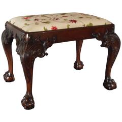 Antique 19th Century Carved Mahogany Stool in George II Manner