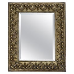 ANTIQUE NEOCLASSiCAL STYLE BRASS SHELLS & BLEEDING HEARTS BEVELLED MIRROR