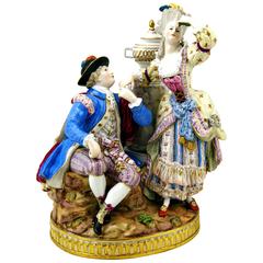 Groupe de cour suédoise de Meissen So-Said Figurines rococo par M.V.Acier:: vers 1860