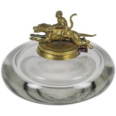 Whimsical 19th Century Handblown Clear Glass and Bronze Inkwell