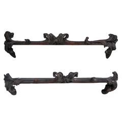 Antique Pair of 18th Century Carved Walnut "Tete De Lit" Shelves from Napoli