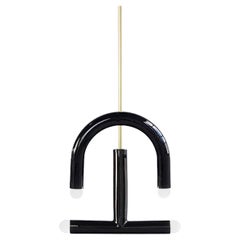 Ceramic Pendant Lamp 'TRN C3' by Pani Jurek, Brass Rod, Black