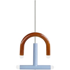 Lampe suspendue TRN C3 de Pani Jurek, ocre et bleu acier, tige argentée