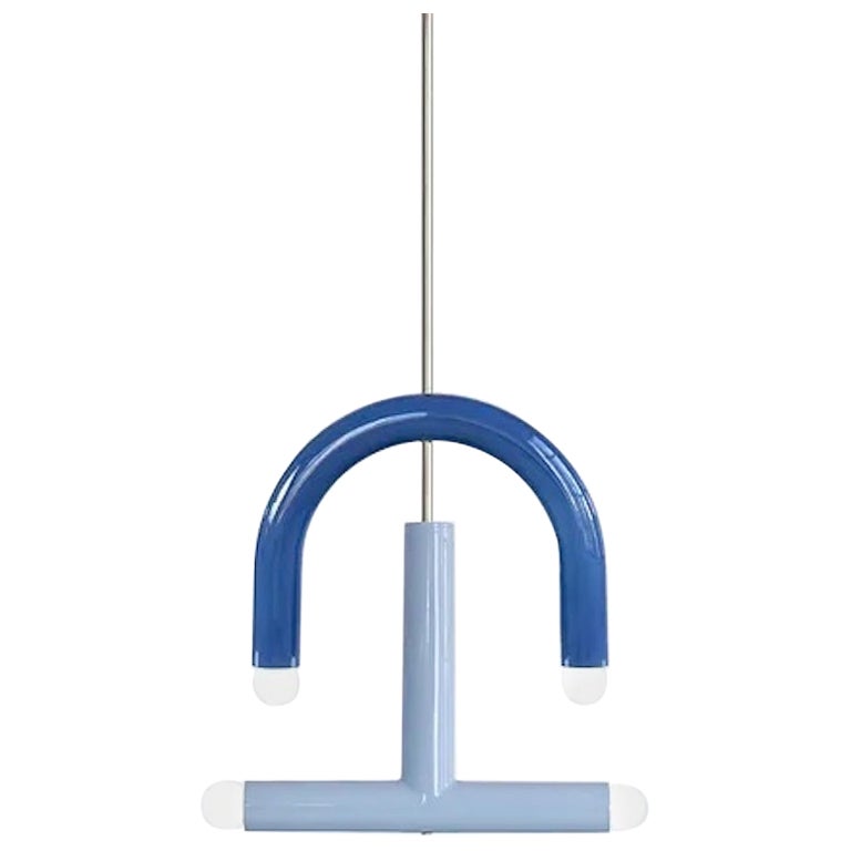 Ceramic Pendant Lamp 'TRN C3' by Pani Jurek, Denim Blue & Steel Blue, Silver Rod For Sale