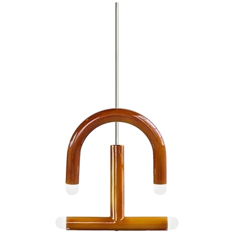 Ceramic Pendant Lamp 'TRN C3' by Pani Jurek, Ochre, Silver Rod