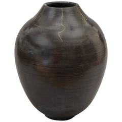 Contemporary Kintzugi Smoke Fired Vase, One of a Kind, Karen Swami