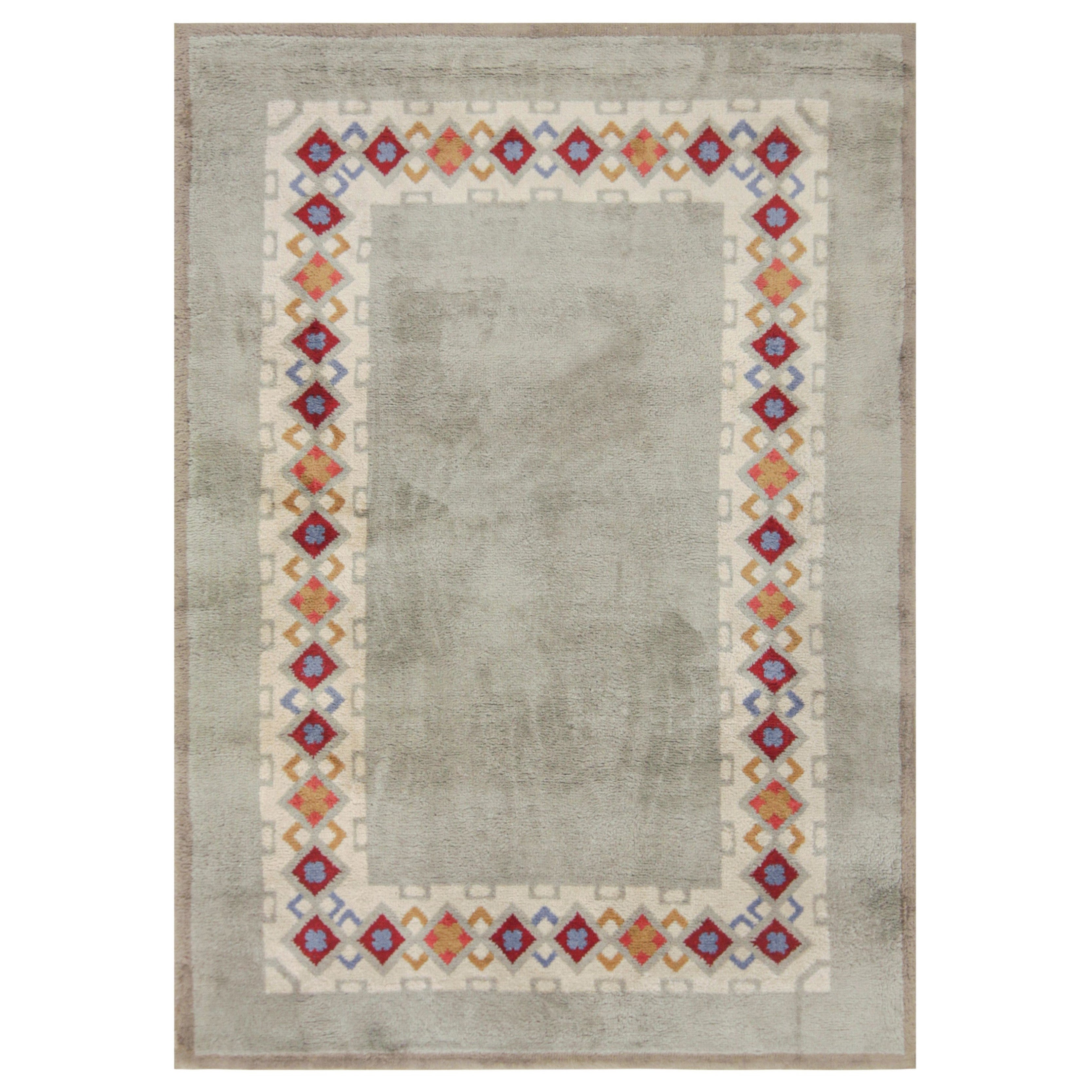 Alfombra Art Decó francesa Vintage Leleu en gris con dibujo geométrico  Rug & Kilim