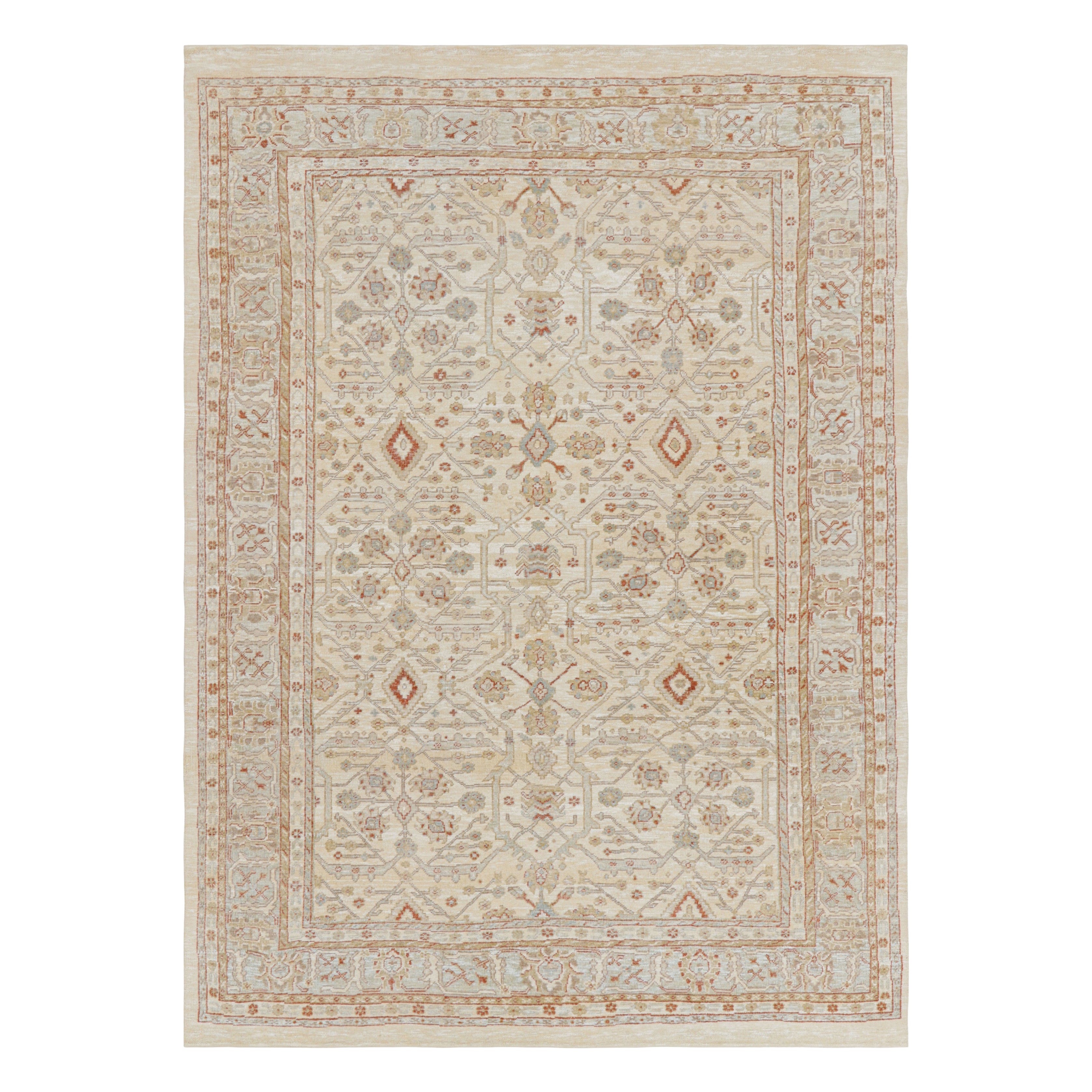 Rug & Kilim’s Oushak Style Rug in Cream and Beige-Brown with Floral Patterns