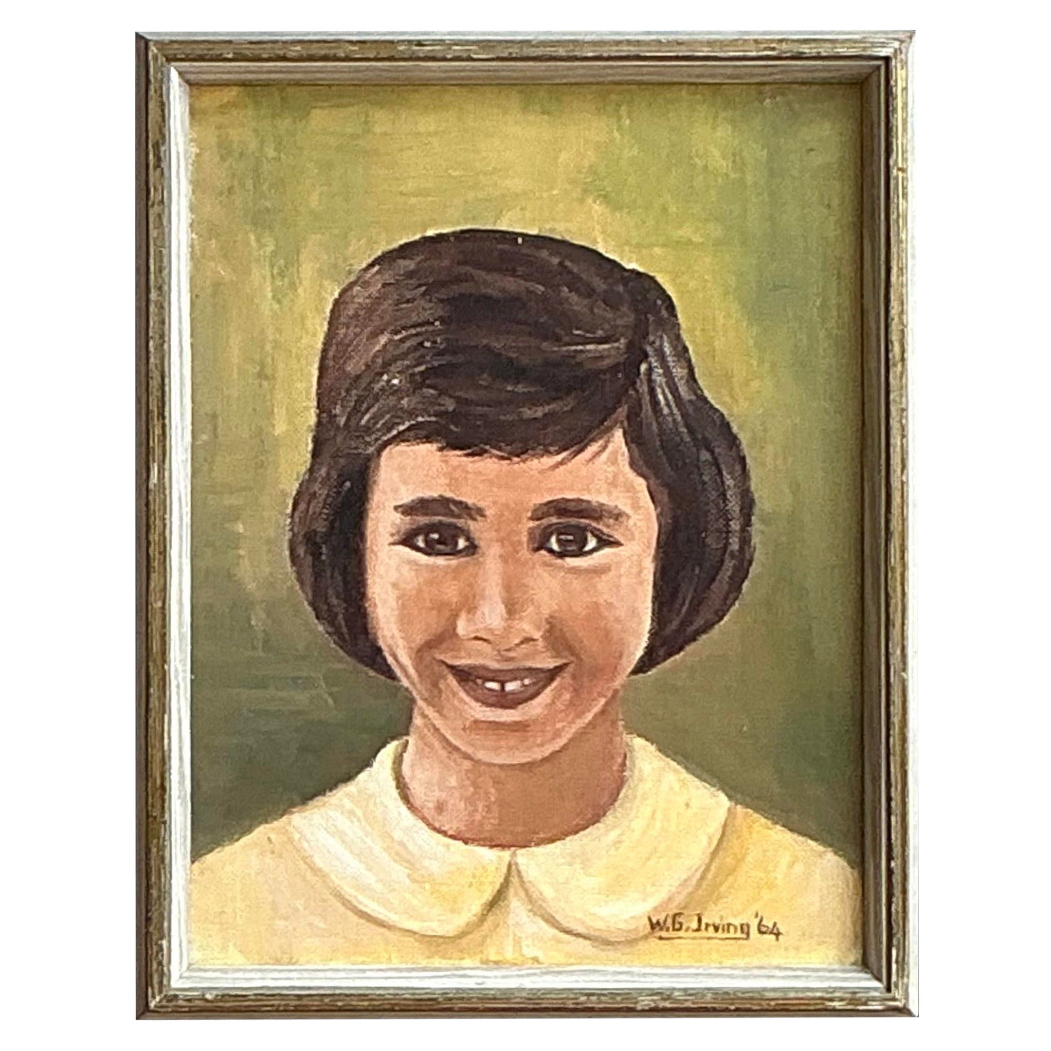 Vintage Boho Original Oil Portrait on Board