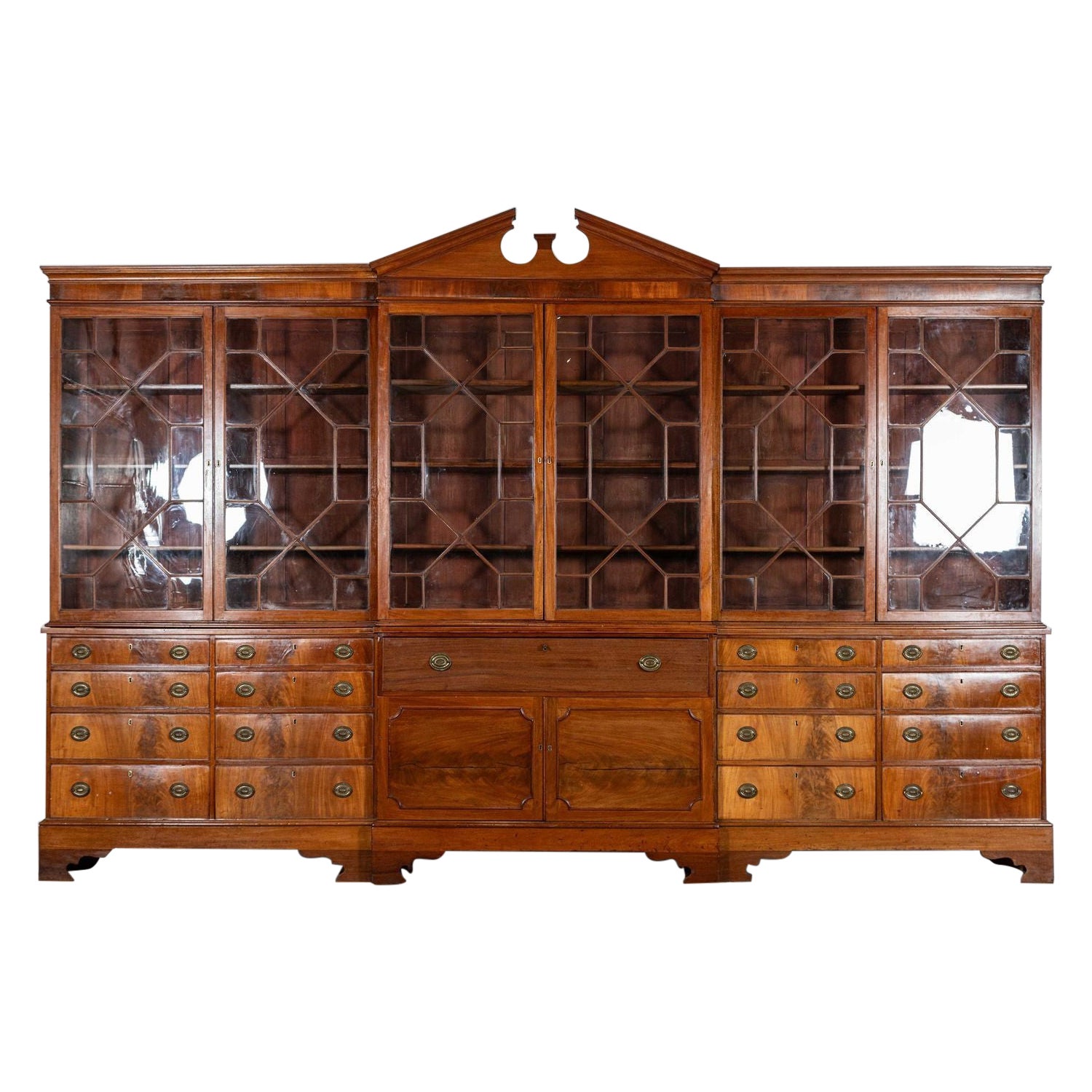 Monumental librería inglesa georgiana de caoba con frente de separación