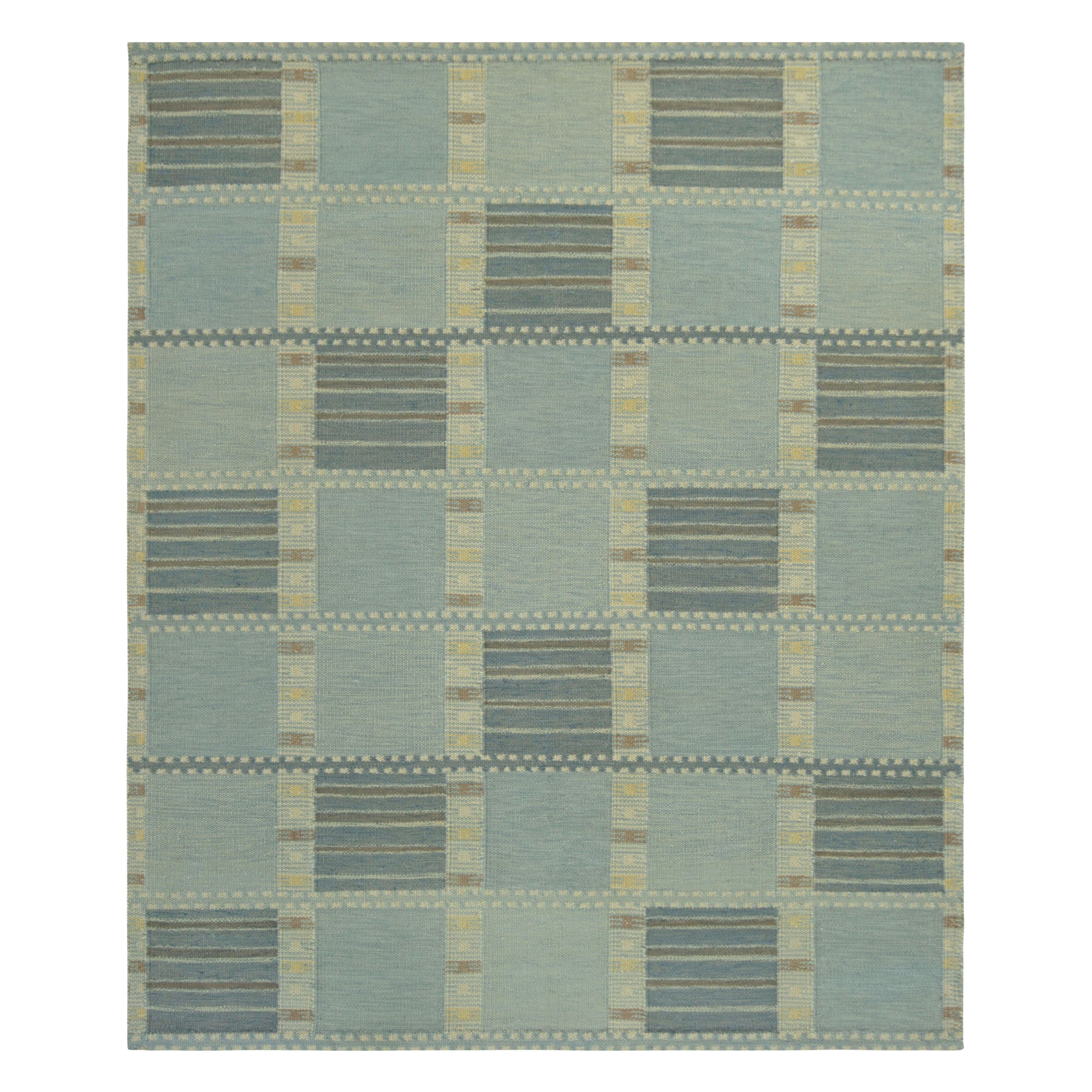Alfombra escandinava de Rug & Kilim en azul y crema, con motivos geométricos en venta
