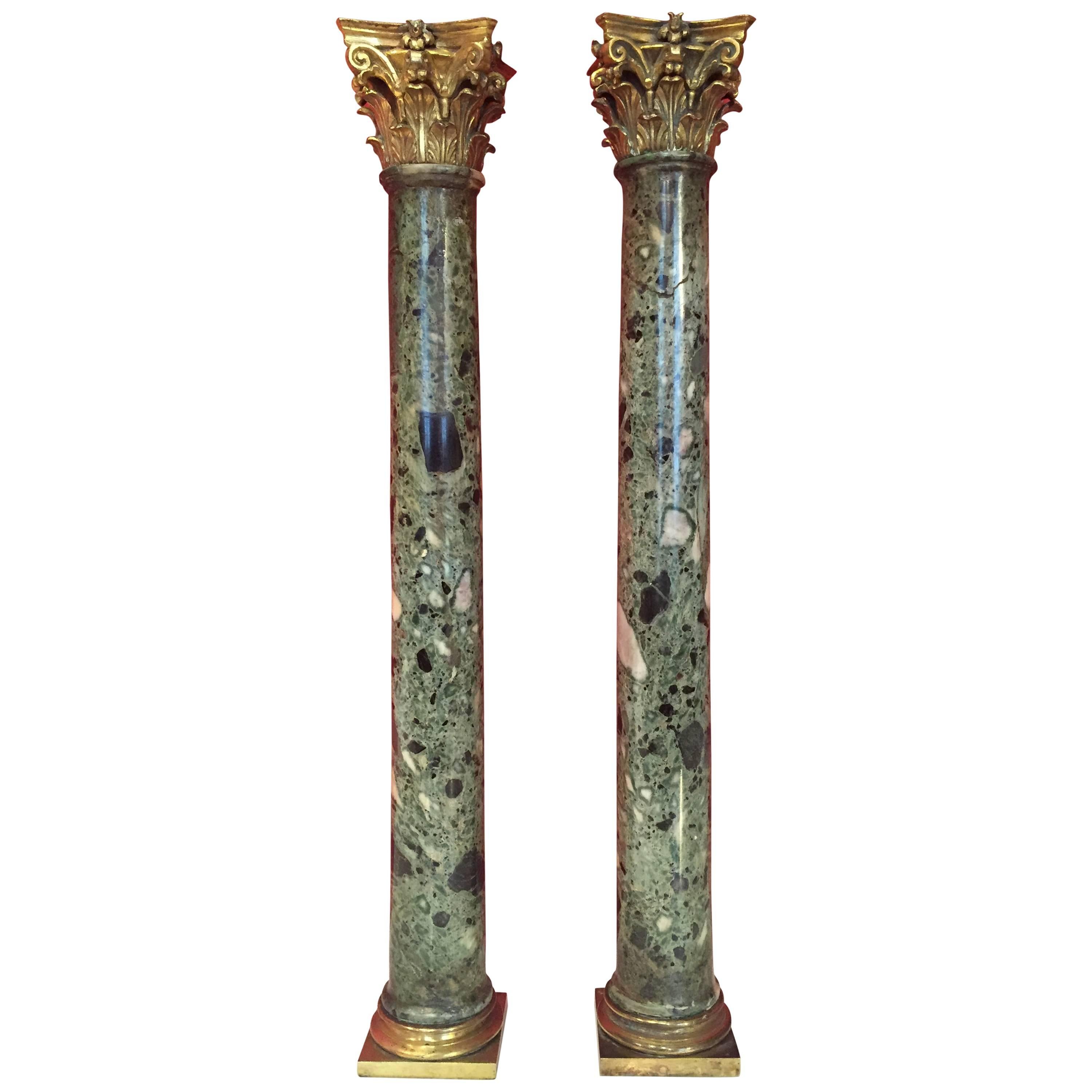 Pair of 19th Century Green Marble Columns