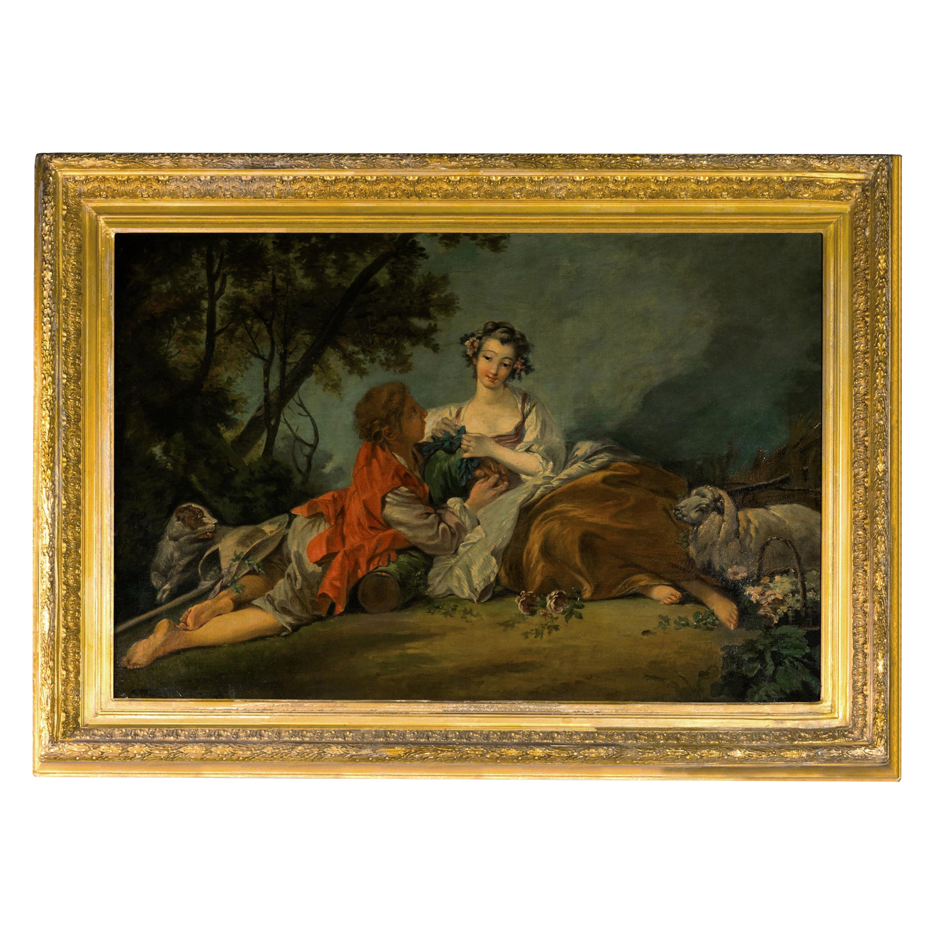 Two Lovers Rococo Oil Painting After François Boucher