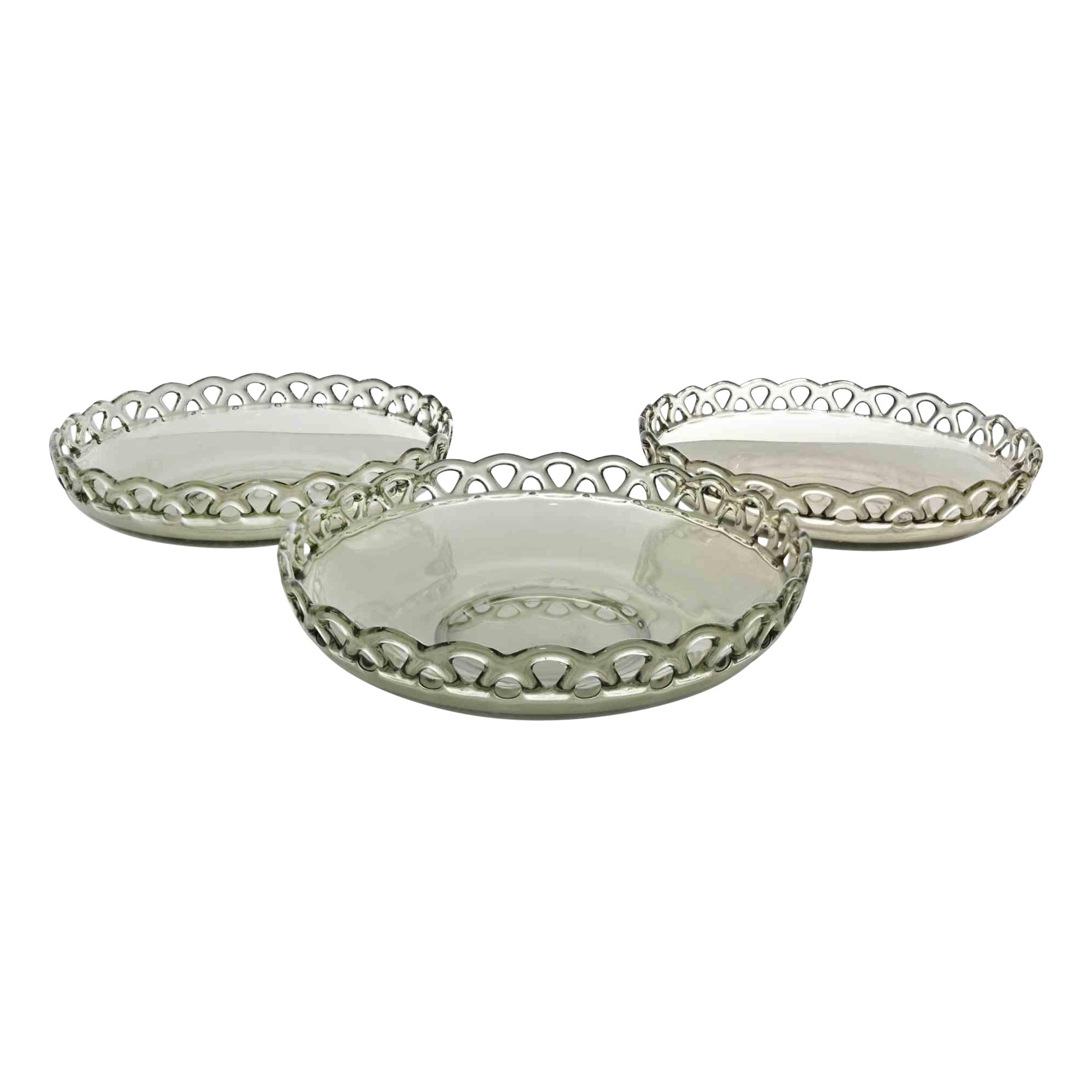 Juego de 3 Platos de Vidrio Artístico Vintage, años 70