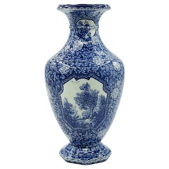 Antique Ceramic Blue Vase by Franz Anton Mehlem, 19th Century