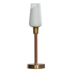 Swedish Designer, Table Lamp, Brass, Leather, Glass, Sweden, 1940s