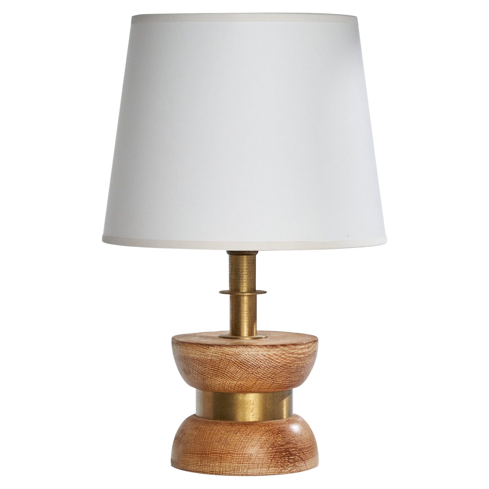 American Designer, Table Lamp, Brass, Oak, USA, 1950s