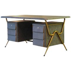 Mid-Century Italian Leather Desk by Silvio Berrone