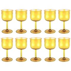 10 Louis Comfort Tiffany Favrile Water Goblets with Rare Cut Decoration