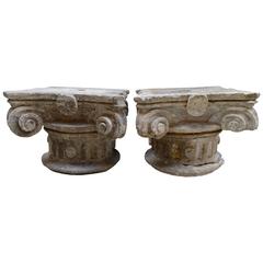  Very Large French Carved Stone Capitals Circa 1790-1800