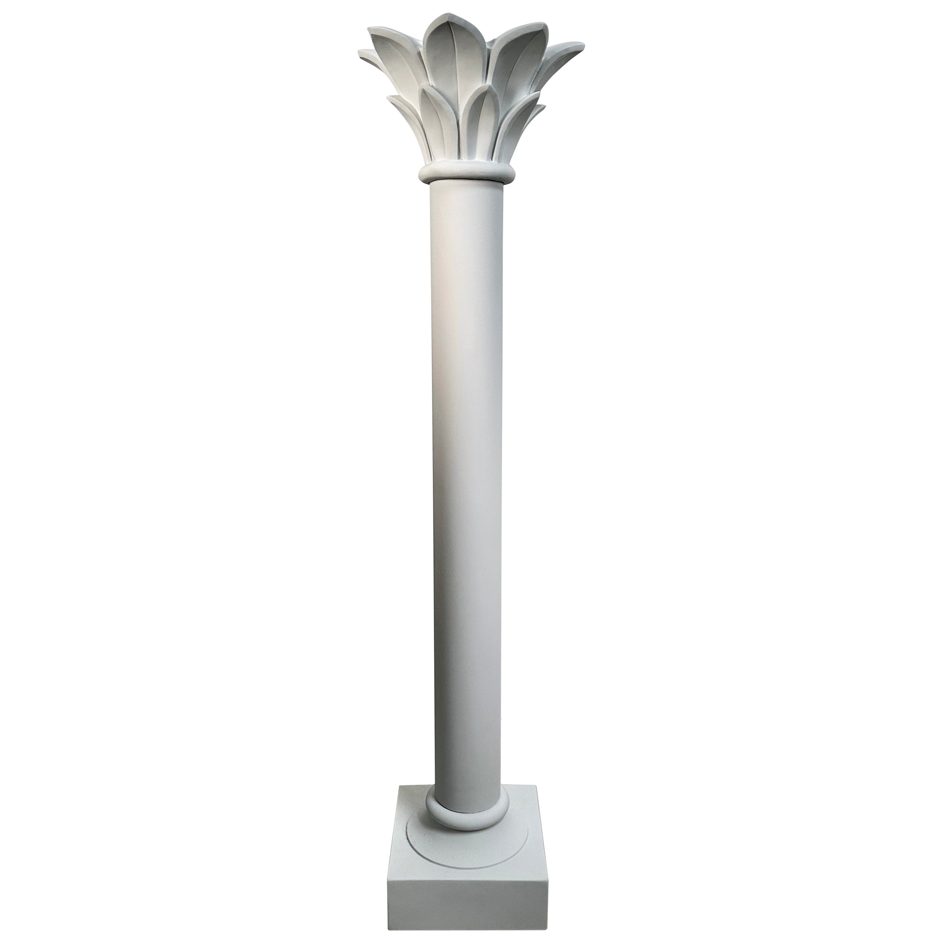 Lampada da terra Torchiere a colonna con cornicione a forma di palma, USA anni '80 circa