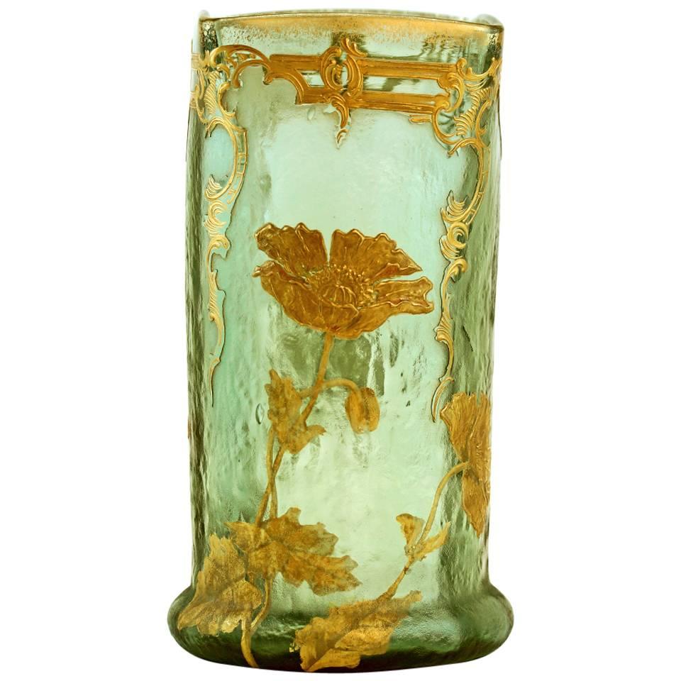 Antique Mont Joye Cameo and Gilt Art Glass Vase