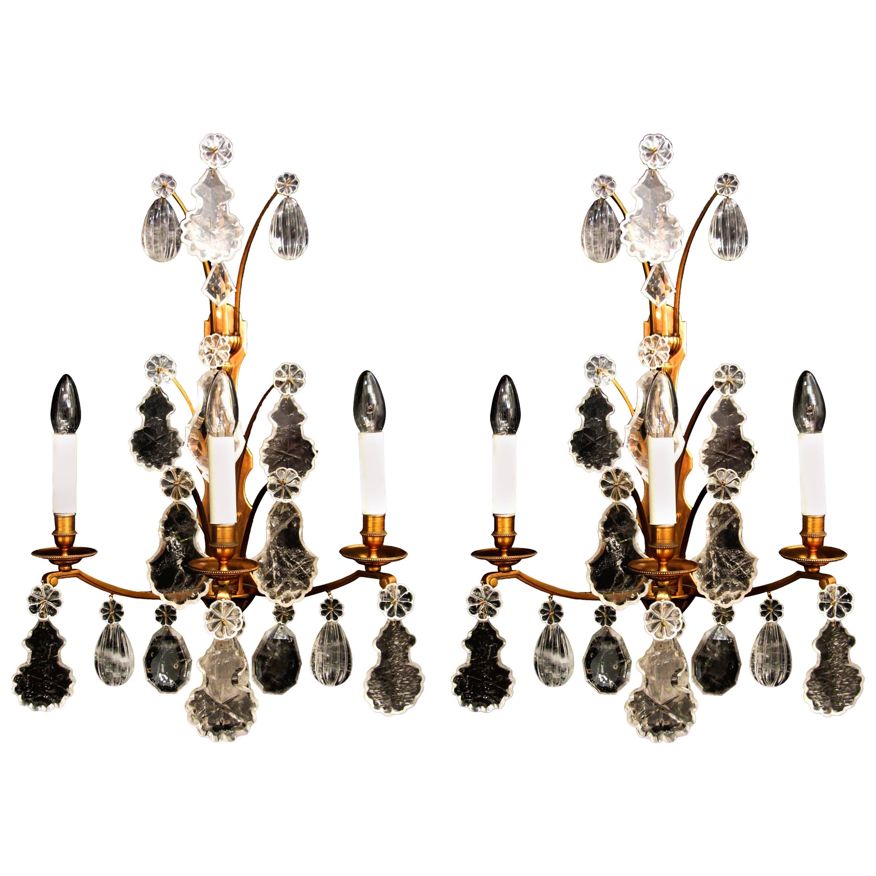 Pair of Rock Crystal Wall Lights For Sale