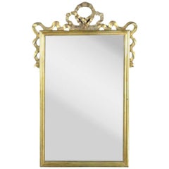French Gilt Neoclassical Wall Mirror Carved Draped Ribbon Fold Swag