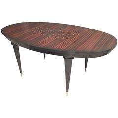 French Art Deco Maccasar Ebony Oval Dining Table with Geometric Motif