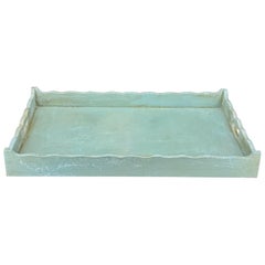 Large Gustavian Style Blue Painted Scalloped Wood Tray with Handles