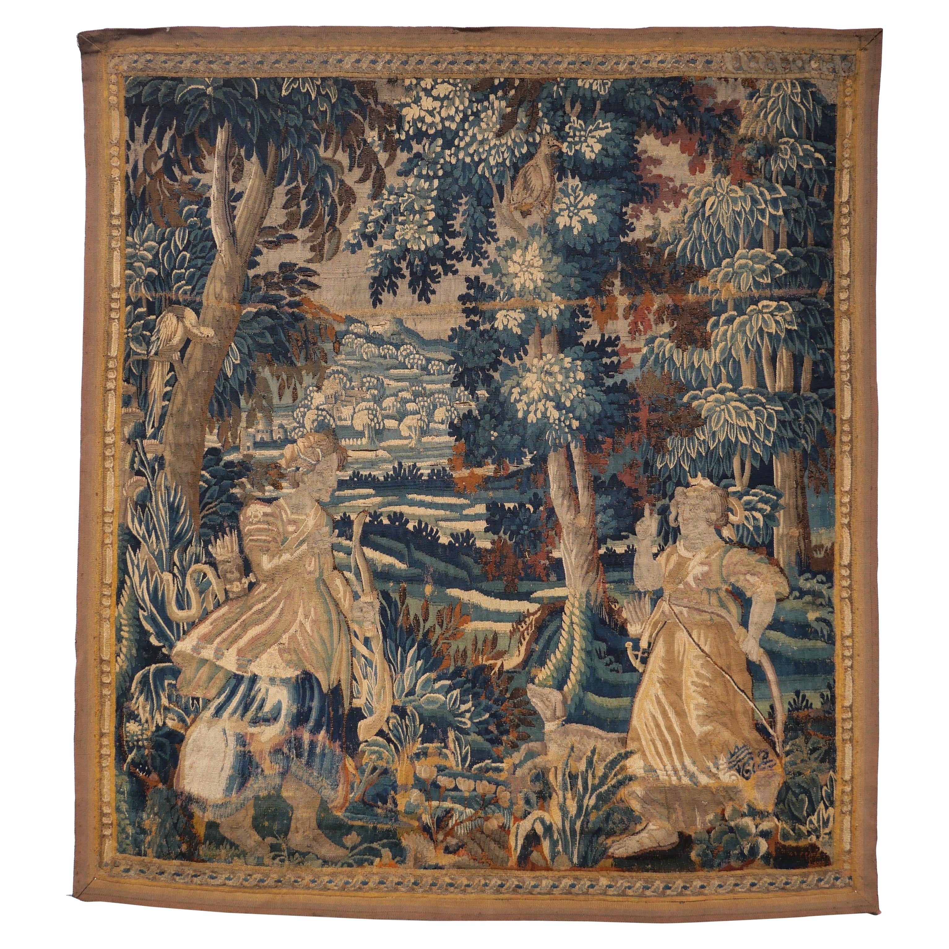 Grande tapisserie française de la fin du XVIIe siècle représentant Artemis et Callisto