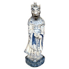 Monumental Ming Dynsty Style Blue & White Anthropomorphic Horned Horse Deity